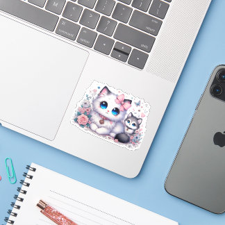 Kitten Schattigheid Overload: Sparkling-Eyed Cat & Sticker