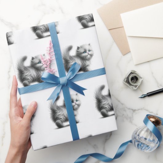 Kitten schets op wit cadeaupapier (Geschenken)