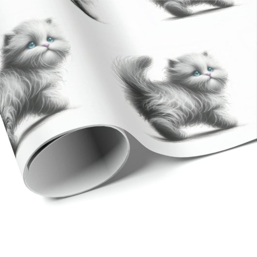 Kitten schets op wit cadeaupapier (Rol Hoek)