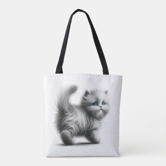 Kitten schets op wit tote bag (Achterkant)