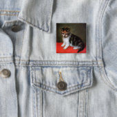 Kitten schilderij van George Stubbs Vierkante Button 5,1 Cm (In situ)