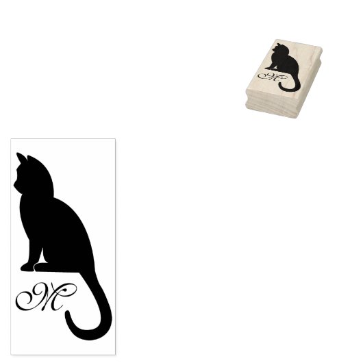 Kitten Silhouet & Monogram - Rubber Stamp Rubberstempel (Gestempeld)