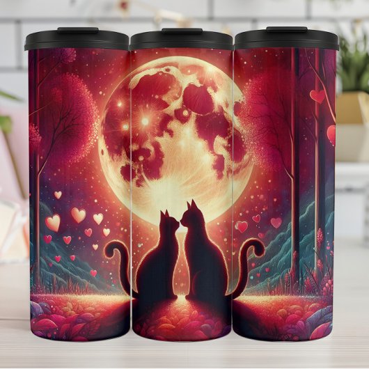 Kitten Silhouette Moonlight Valentine Thermosbeker