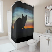 Kitten Silhouette Sunset Sky Douchegordijn (In situ)