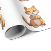 Kitten Sipping Coffee Cadeaupapier (Rol Hoek)