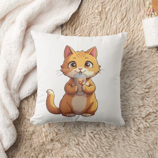 Kitten Sipping Coffee Kussen (Deken)