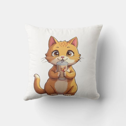 Kitten Sipping Coffee Kussen (Achterkant)
