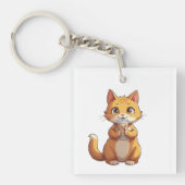 Kitten Sipping Coffee Sleutelhanger (voorkant)