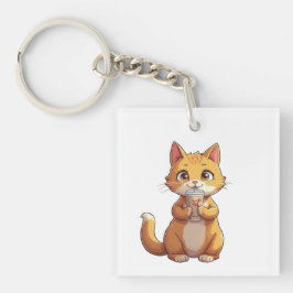 Kitten Sipping Coffee Sleutelhanger