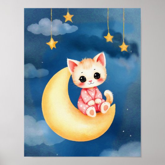 Kitten Sitting on the Moon Poster (Voorkant)