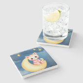 Kitten Sitting on the Moon Stenen Onderzetter (Zijkant)