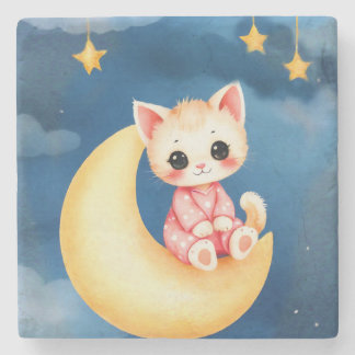 Kitten Sitting on the Moon Stenen Onderzetter
