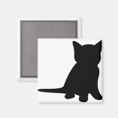 Kitten Sitting Silhouette Cat Black White Magneet (Voorkant / Achterkant)