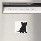 Kitten Sitting Silhouette Cat Black White Magneet (Insitu (Vaatwasser))
