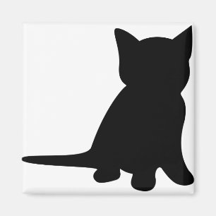 Kitten Sitting Silhouette Cat Black White Magneet