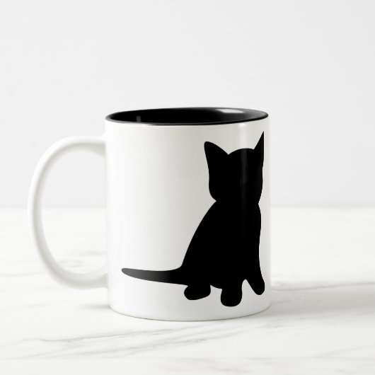Kitten Sitting Silhouette Cat Black White Tweekleurige Koffiemok (Links)