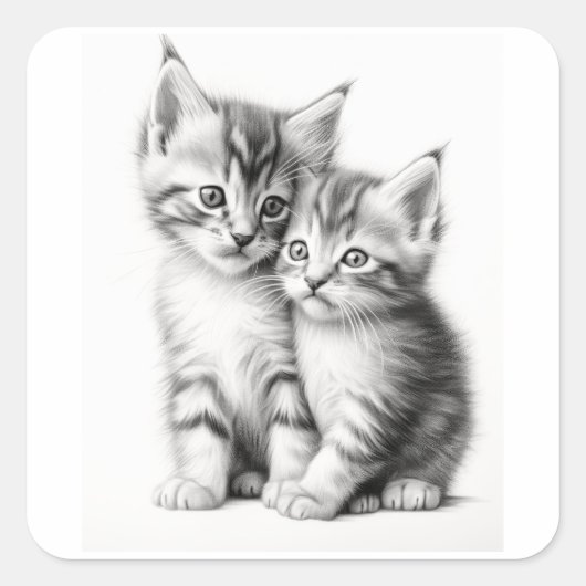Kitten Sketch Vierkante Sticker (Voorkant)