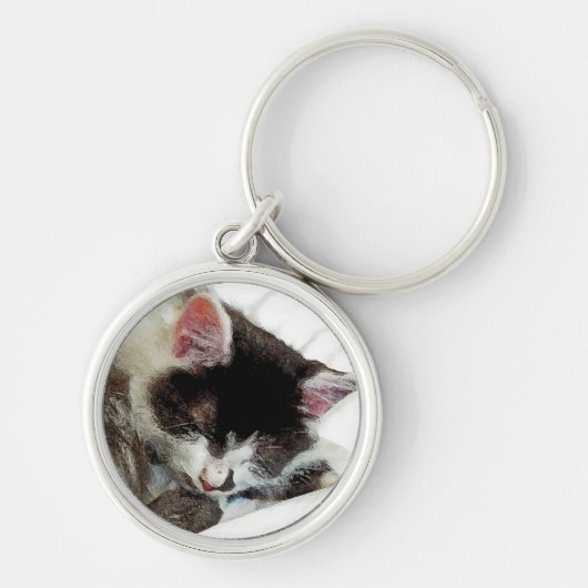 Kitten slaapt op White Comforter Sleutelhanger (Voorkant)