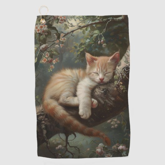 Kitten slapen in een boom  golfhanddoek (Voorkant)