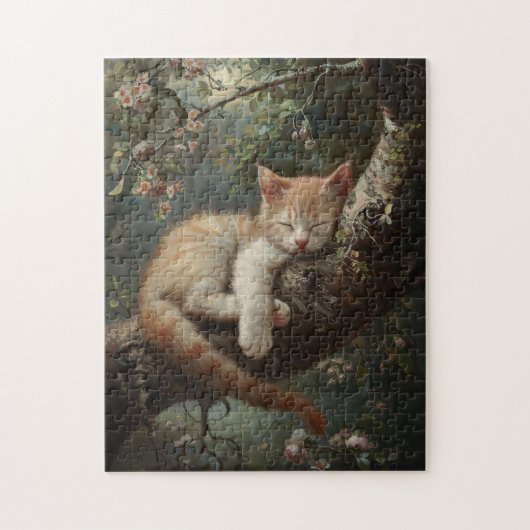 Kitten slapen in een boom legpuzzel (Verticaal)
