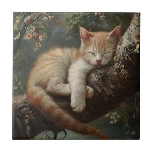Kitten slapen in een boom tegeltje (Voorkant)