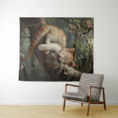 Kitten slapen in een boom  wandkleed (In Situ (horizontaal))