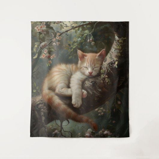 Kitten slapen in een boom  wandkleed (Voorkant)