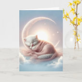 Kitten slapen op een maansikkel kaart (Gele Bloem)