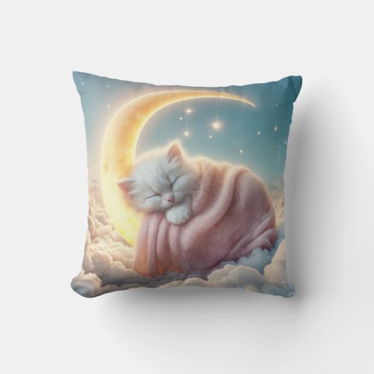 Kitten slapen op een maansikkel kussen (Voorkant)