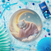 Kitten slapen op een maansikkel papieren bordje (Feest)