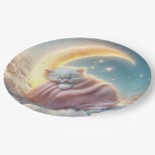 Kitten slapen op een maansikkel papieren bordje (Gekanteld)