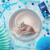 Kitten slapen op een maansikkel papieren bordje (Feest)