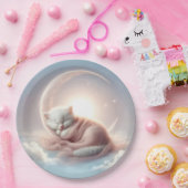 Kitten slapen op een maansikkel papieren bordje (Feest)