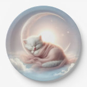 Kitten slapen op een maansikkel papieren bordje (Voorkant)