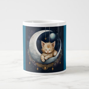 Kitten slapen op maanobject grote koffiekop