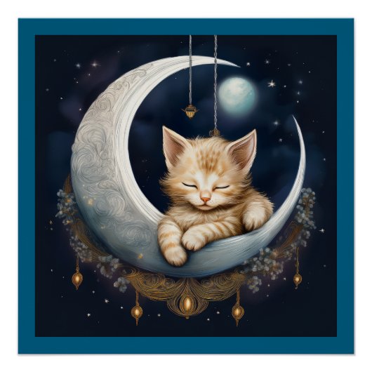 Kitten slapen op maanobject perfect poster (Voorkant)