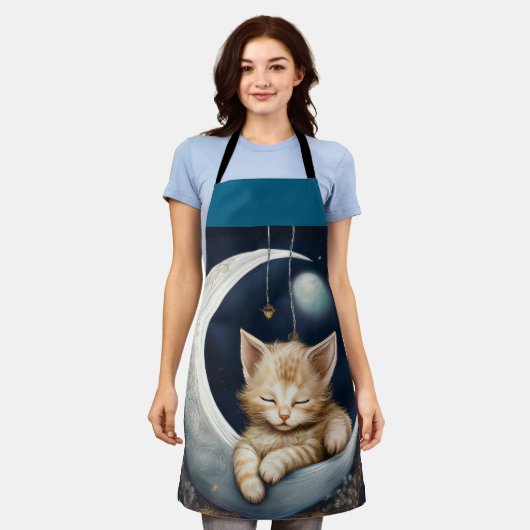 Kitten slapen op maanobject schort (Gedragen)
