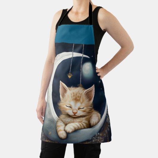 Kitten slapen op maanobject schort (Insitu)