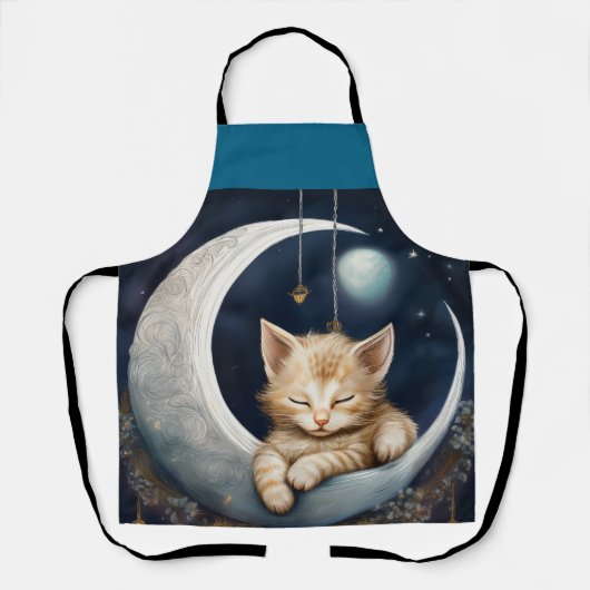 Kitten slapen op maanobject schort (Voorkant)