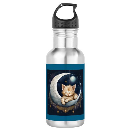 Kitten slapen op maanobject waterfles  (Voorkant)