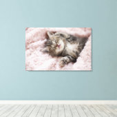 Kitten Sleeping op handdoek Canvas Afdruk (Insitu (Houten vloer))