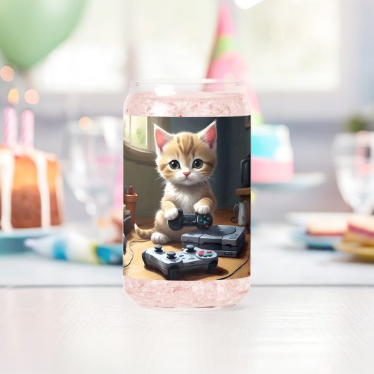 Kitten speelt gameconsole, blikvorm glas (Insitu (Verjaardag))
