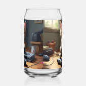 Kitten speelt gameconsole, blikvorm glas (Links)
