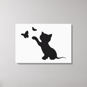KITTEN SPELEN MET BUTTERFLIES CANVAS AFDRUK
