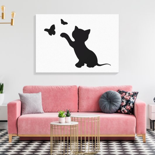 KITTEN SPELEN MET BUTTERFLIES CANVAS AFDRUK (Insitu (Woonkamer))