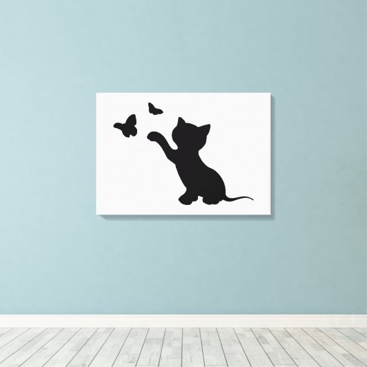 KITTEN SPELEN MET BUTTERFLIES CANVAS AFDRUK (Insitu (Houten vloer))