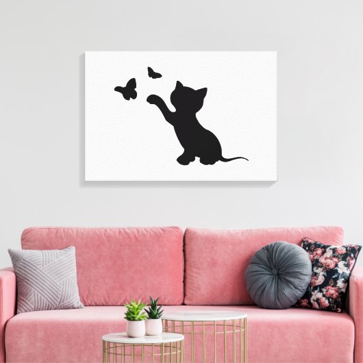 KITTEN SPELEN MET BUTTERFLIES CANVAS AFDRUK (Insitu (Woonkamer))