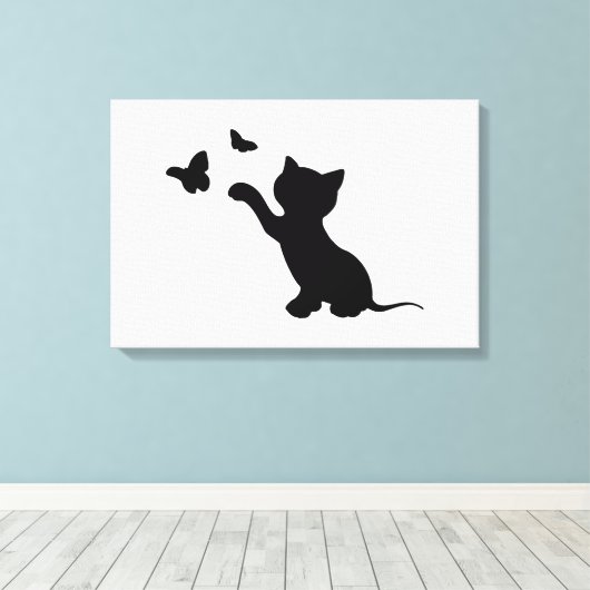 KITTEN SPELEN MET BUTTERFLIES CANVAS AFDRUK (Insitu (Houten vloer))