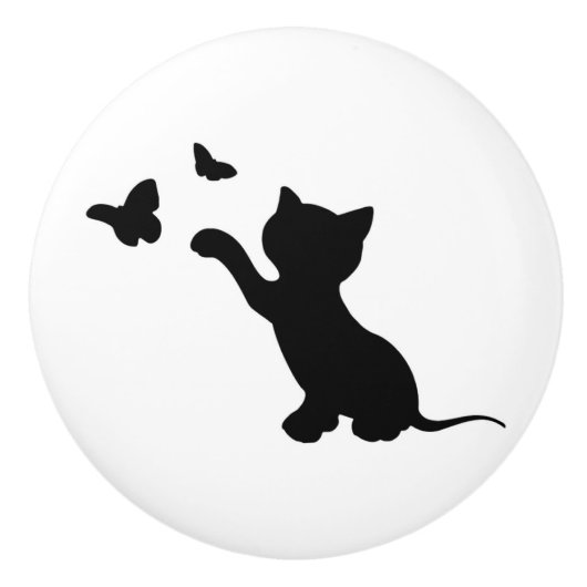KITTEN SPELEN MET BUTTERFLIES KERAMISCHE KNOP (Voorkant)