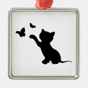 KITTEN SPELEN MET BUTTERFLIES METALEN ORNAMENT